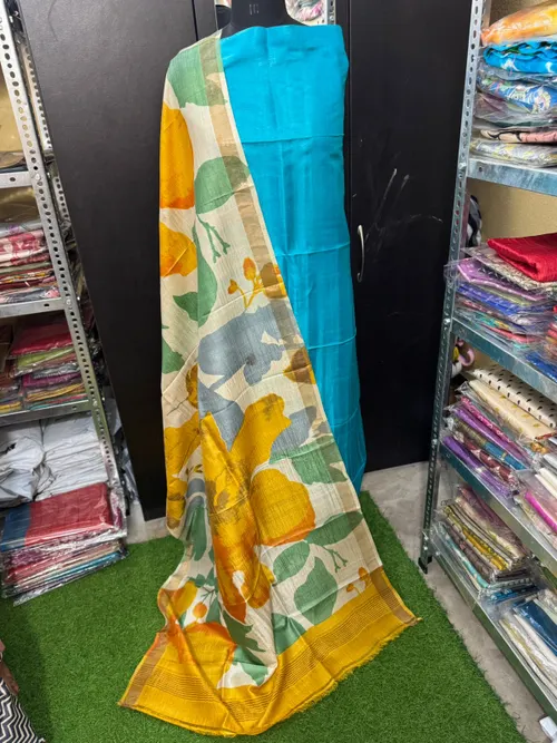 Pure Handloom Tussar Silk  Hand block Printed Dress Materials